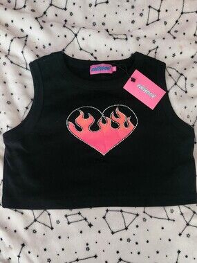 Edikted Black Crop Tank with Flame Heart